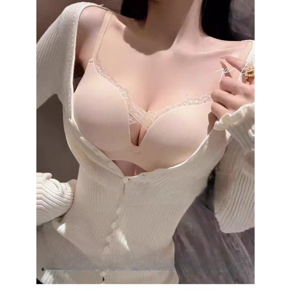 BANERDANNI Sexy Cross Lace Bra For Women Small Bust Push Up Augmentation Uplift Anti Sagging 3D Seamless Cup Underwear Brassiere