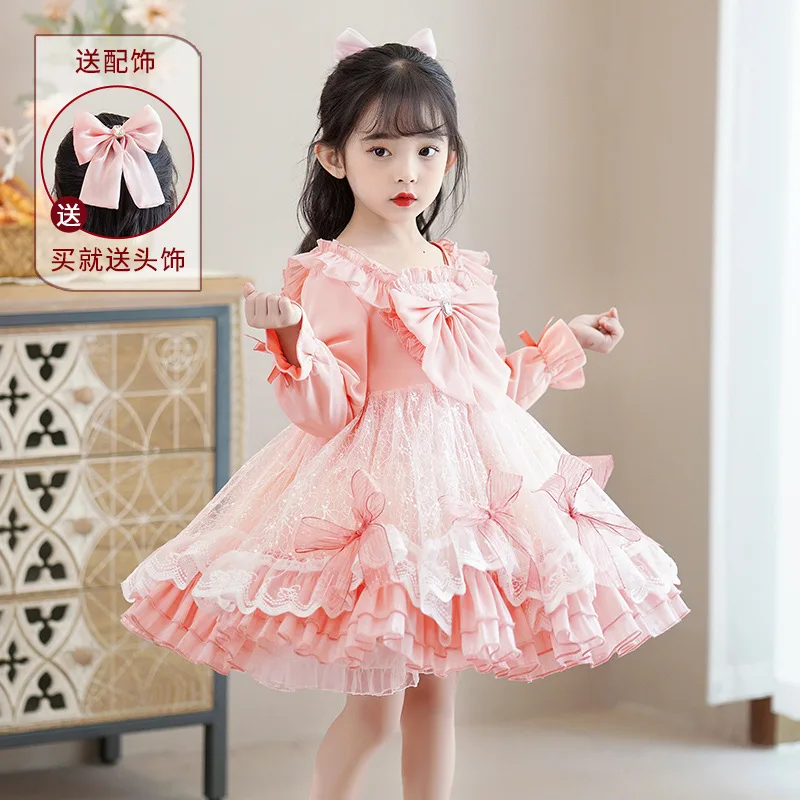 

2024 New Baby Girl Summer Rose Floral Vintage Lolita Princess Ball Gown Dress for Birthday Holiday Casual Eid 2-12 Years