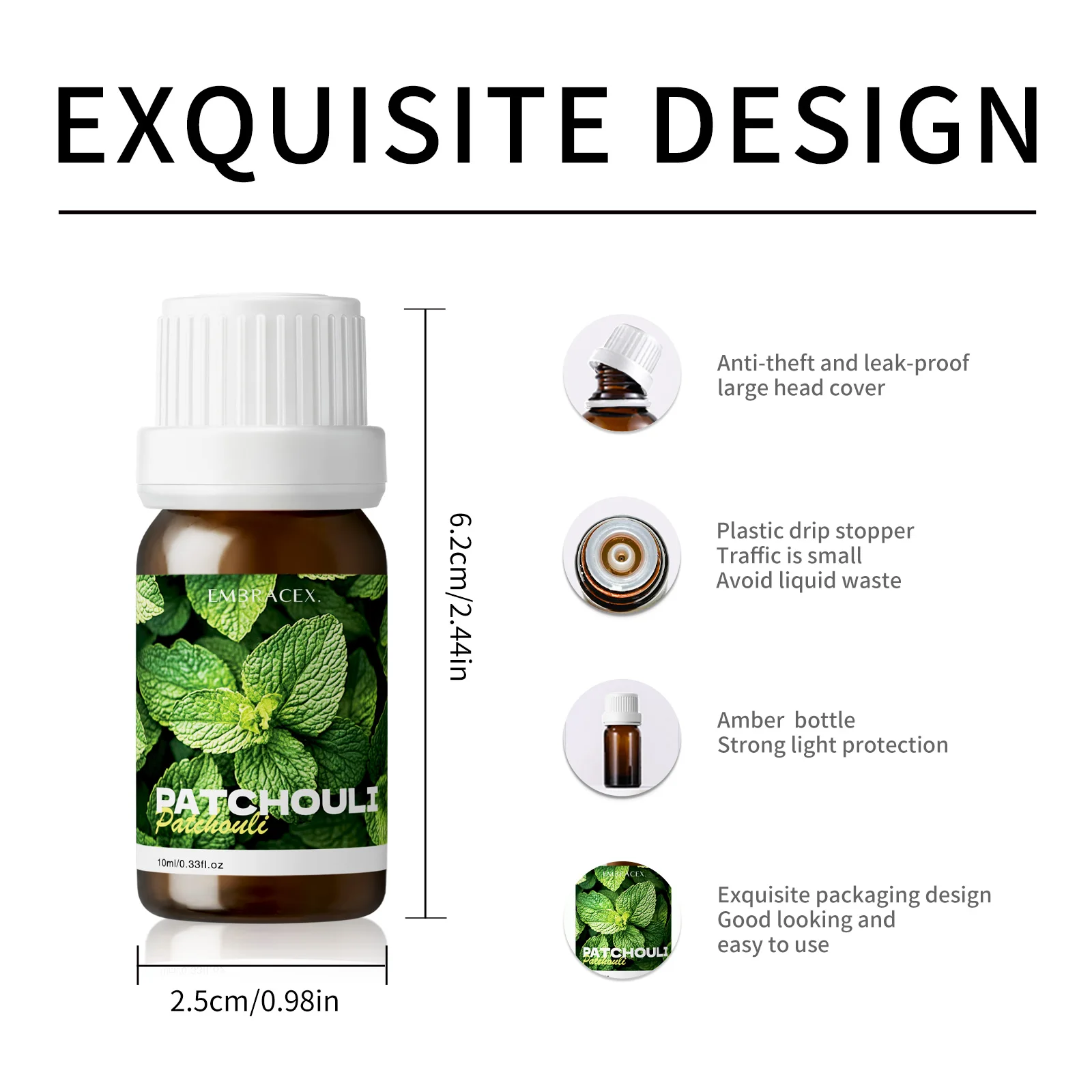 10ml Patchouli Oil Pure Plant Essential Oil Car Air Freshener，Reed Diffuser Oil Candle Making Oil Car Aromatherapy