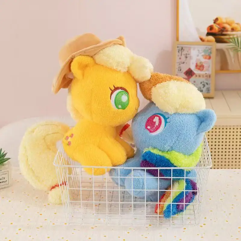 Novo meu pequeno pônei: o amigo é magia pelúcia q-versão sentado postura boneca brinquedo crepúsculo brilho arco-íris traço applejack raridade