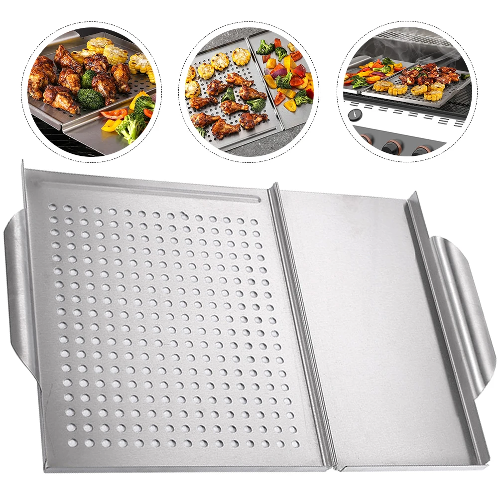 

Hollow Grill Plate Stainless Steel Square Non- -in-1 Design for Grilled Fish Vegetables and Meat Outdoor Camping Bbq