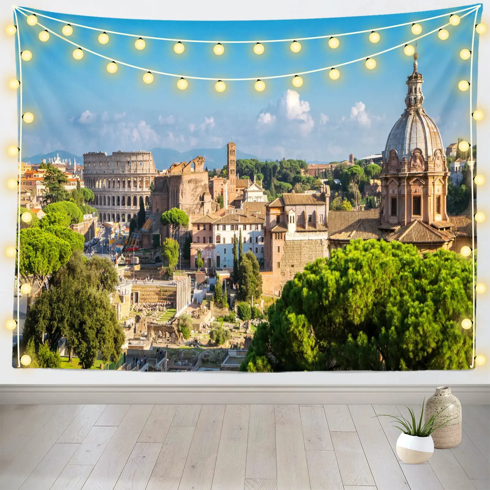 Italy Tapestry Village Town Italian Mediterranean Coastal Landscape Tapestry Europe Landmark Wall Hanging for Dorm Room Decor
