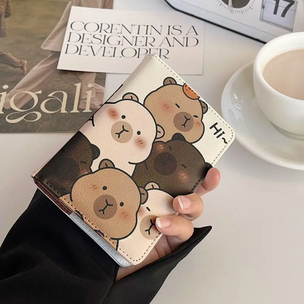 PU Leather Capybara Passport Holder Cartoon Ultra-thin Passport Bag Portable Multi-function Credit Card Wallet