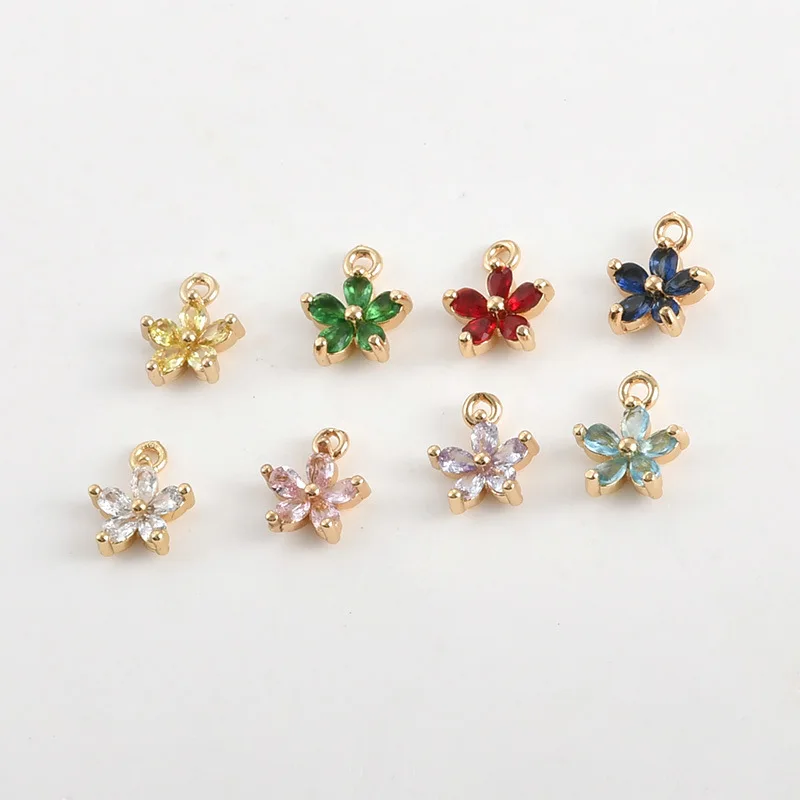 Copper Gold-plated Color-preserving Zircon Five-leaf Flower Pendant DIY Handmade Bracelet Necklace Earrings Accessories Material