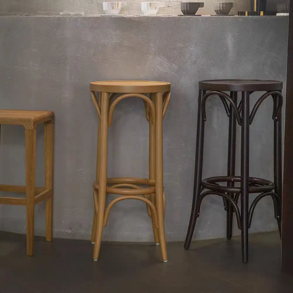 

#Modern Simple Commercial Bar Restaurant Height Wood Furniture Chair Beech Wood Rattan Backless Bar Stools