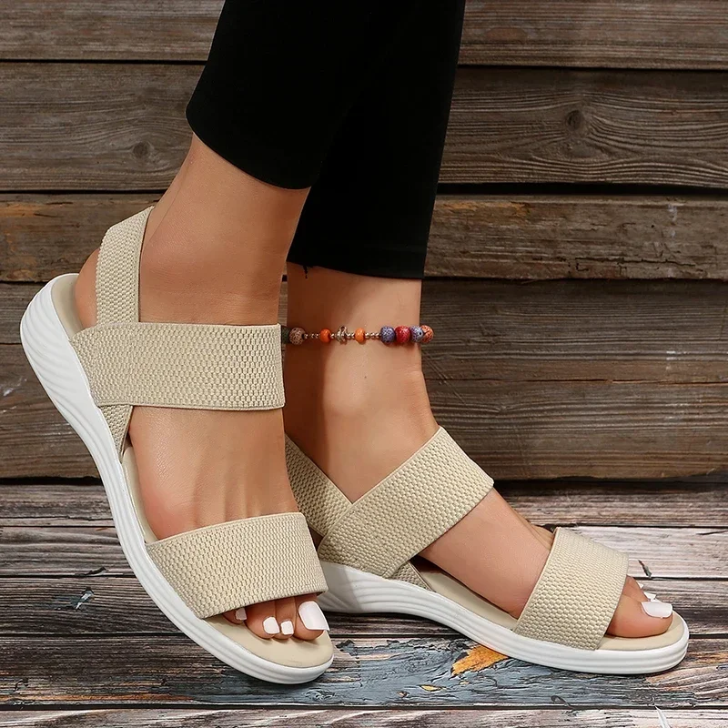 Women's Knit Elastic Cloth Wedge Sandals Slip On Lightweight Walking Sandals Women Plus Size Comfortable Summer Shoes Woman 2025 image 2