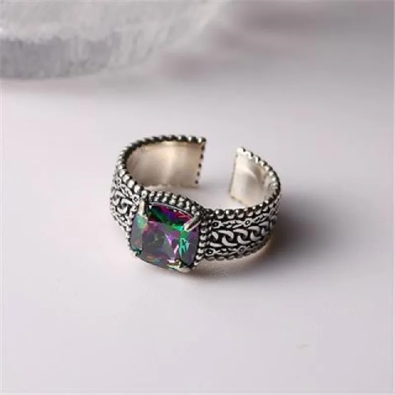 925 Sterling Silver Colour Zircon Adjustable Rings For Women Wedding Vintage Luxury Jewelry Wholesale Accessories Jewellery