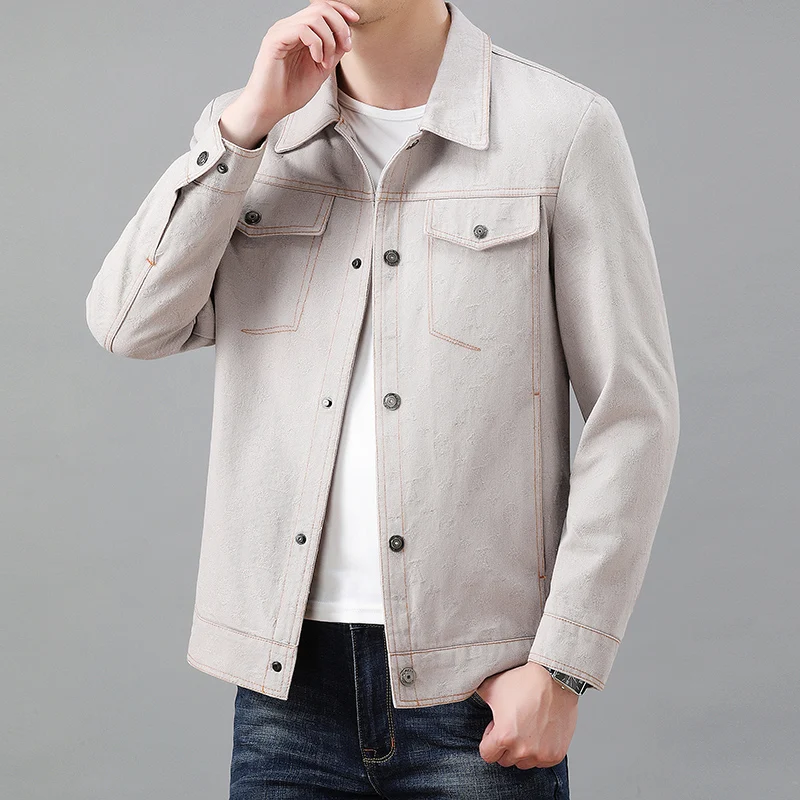 High Quality Plus Fat Plus Size Jacquard Denim Coat Men's High-end Leisure Spring and Autumn Loose Men's All-in-one Cargo Jacket