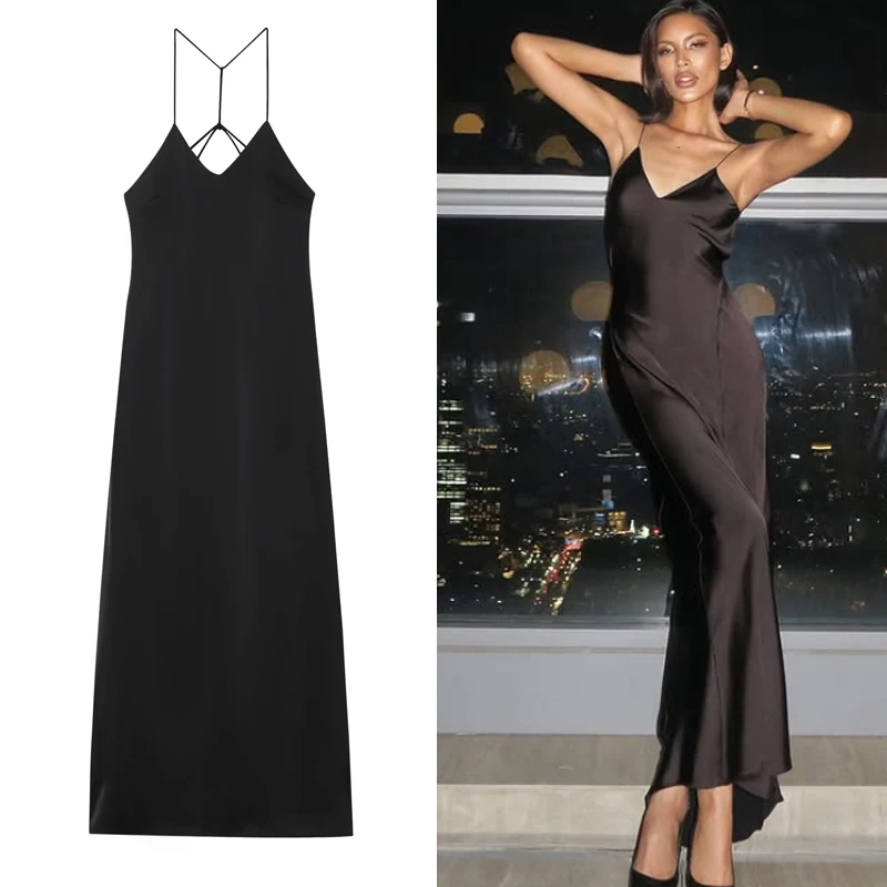 Abito lungo da donna One Piece Summe Corsetto nero Cerniera senza schienale Abito sottoveste femminile Senza maniche Party Beach Abito lungo elegante sexy