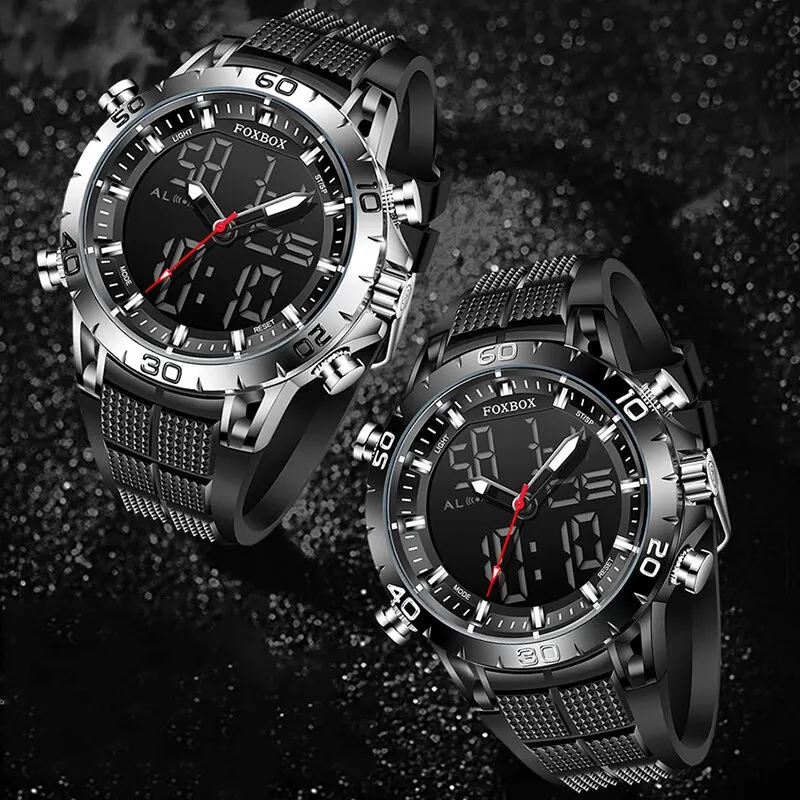 FOXBOX Orologi da uomo Sport Top Brand di lusso Orologio al quarzo con doppio display Orologio da uomo militare impermeabile Orologio elettronico