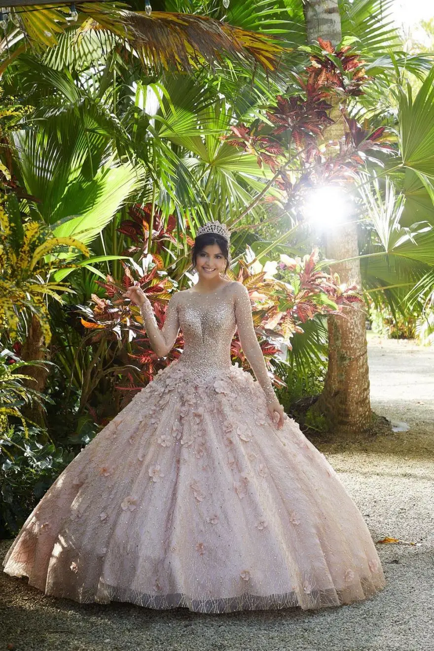 Lorencia Prinzessin Flieder Langarm Quince anera Kleid 2024 Ballkleid Kristalle Perlen süß 16 Kleid Vestidos de 15 Años YQD41