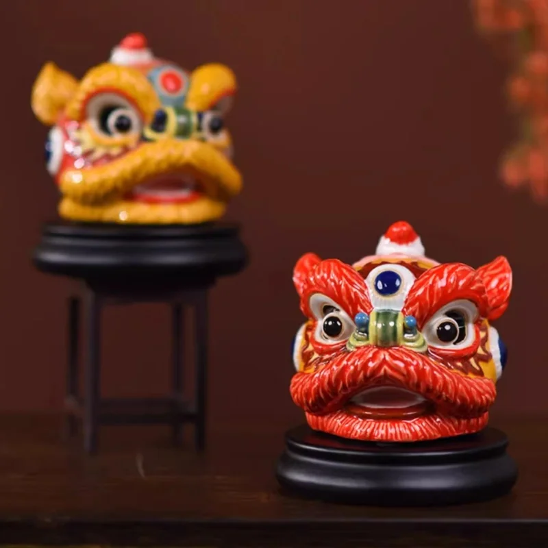 Awakening Lion Ornaments Trendy Lion Dance Ceramic Crafts Desktop Ornaments Collectibles High-End Halloween Gifts Bless