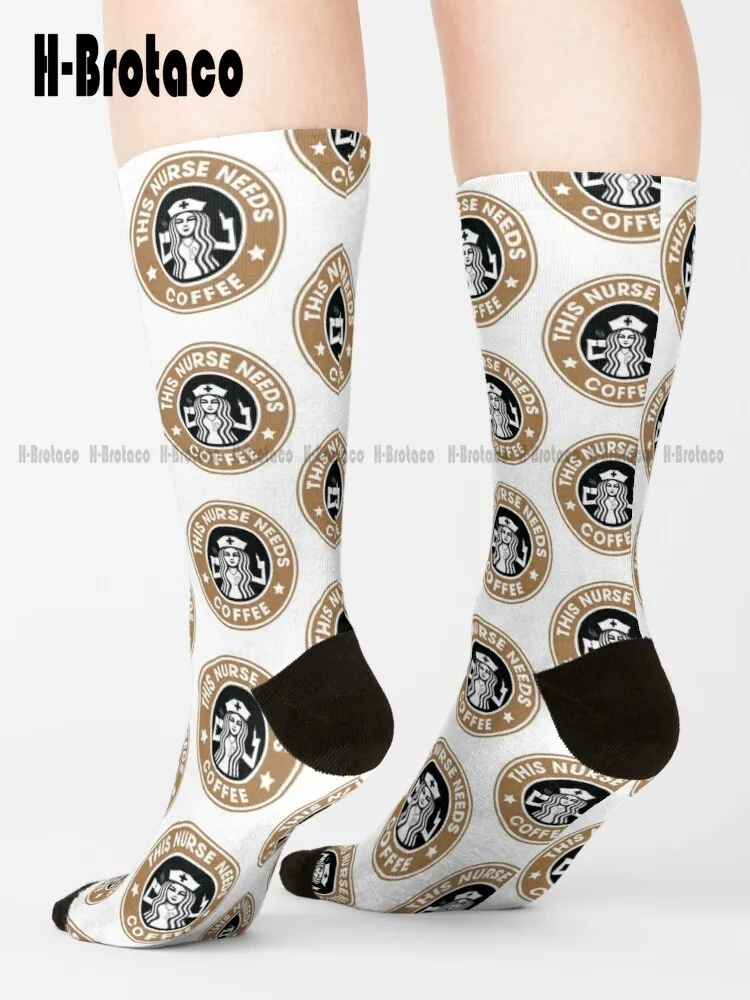 This Nurse Needs Coffee Registered Nurse Funny Gifts Socks Softball Socks Ladies Sports Custom Gift Street Skateboard Socks Art