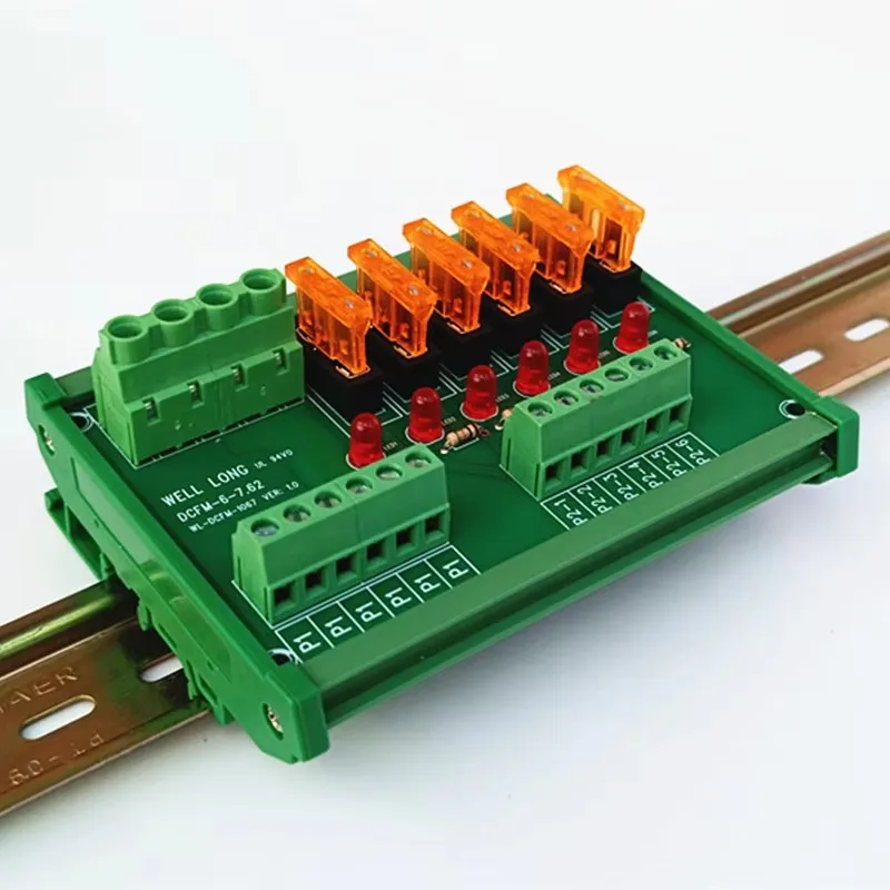 DIN Rail Mount 6 Position Fuse Breakout Board With indicator light Power Distribution  Module Board,For AC/DC 5~32V.