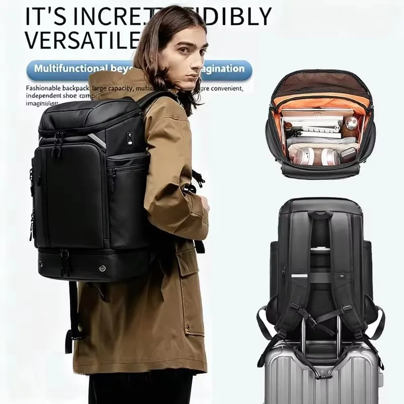 Men Large Capacity Travel Backpack, 50L Waterproof Hiking Trekking Backpack with Separate Shoe Bag, Laptop Backpac