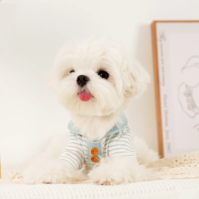 Summer Striped Pet Shirt Cotton Breathable Casual Fashion Vest Comfortable Dog Soft White Blue Collar