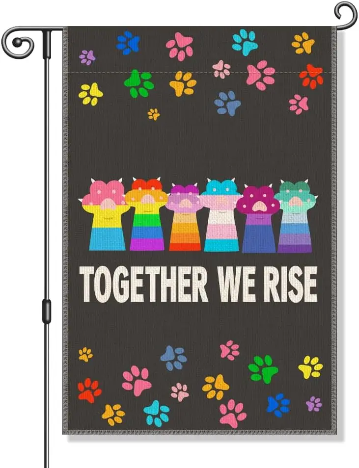 Perfectinsoy Together We Rise Garden Flag, Rainbow Lgbt Cat Paw Banner, LGBTQ Support Social Justice Equality Diversity Incl EEZ