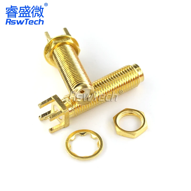 5PCS SMA SMA-KE PCB Female connector Striaght 28.5MM Female Jack Adapter Solder Edge PCB Mount RF Copper Connector Plug Socket