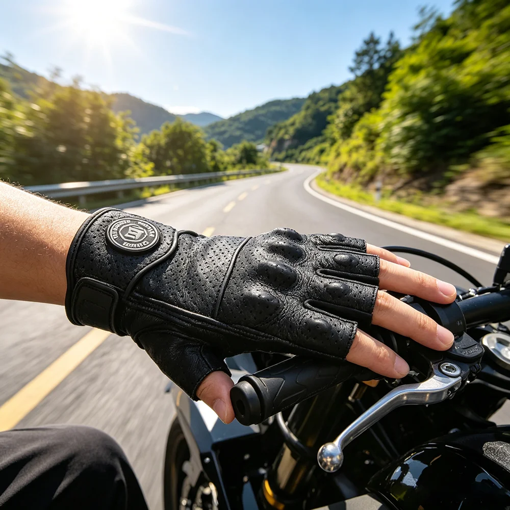 Men Half Finger Motorcycle GP Riding Gloves Breathable Ventilated Touch Screen EVA Hard Shell Protective Armor Gloves for Street