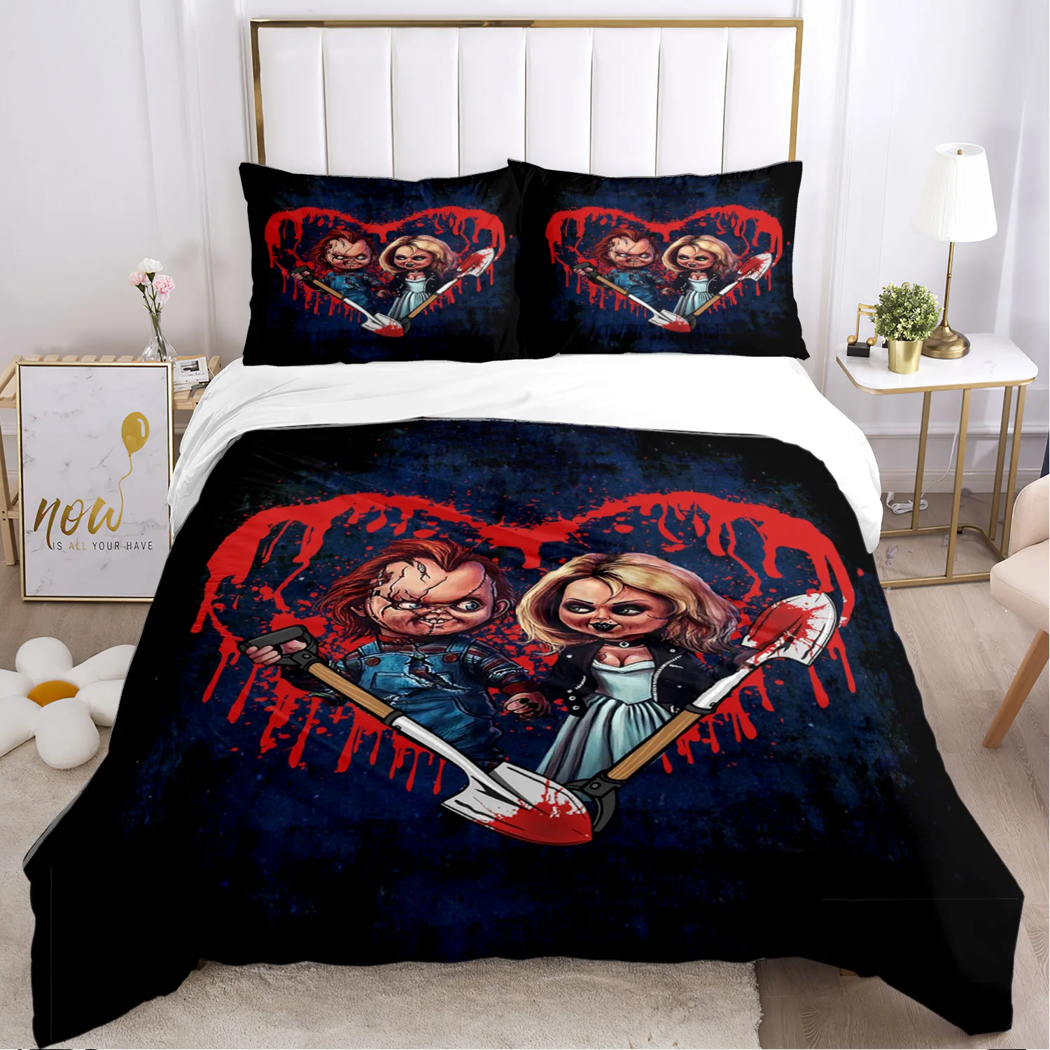 Chucky terror  Bedding Set Soft duvet Pillowcase Comfort sheets/Double bed Full size Horror customizable Halloween gift