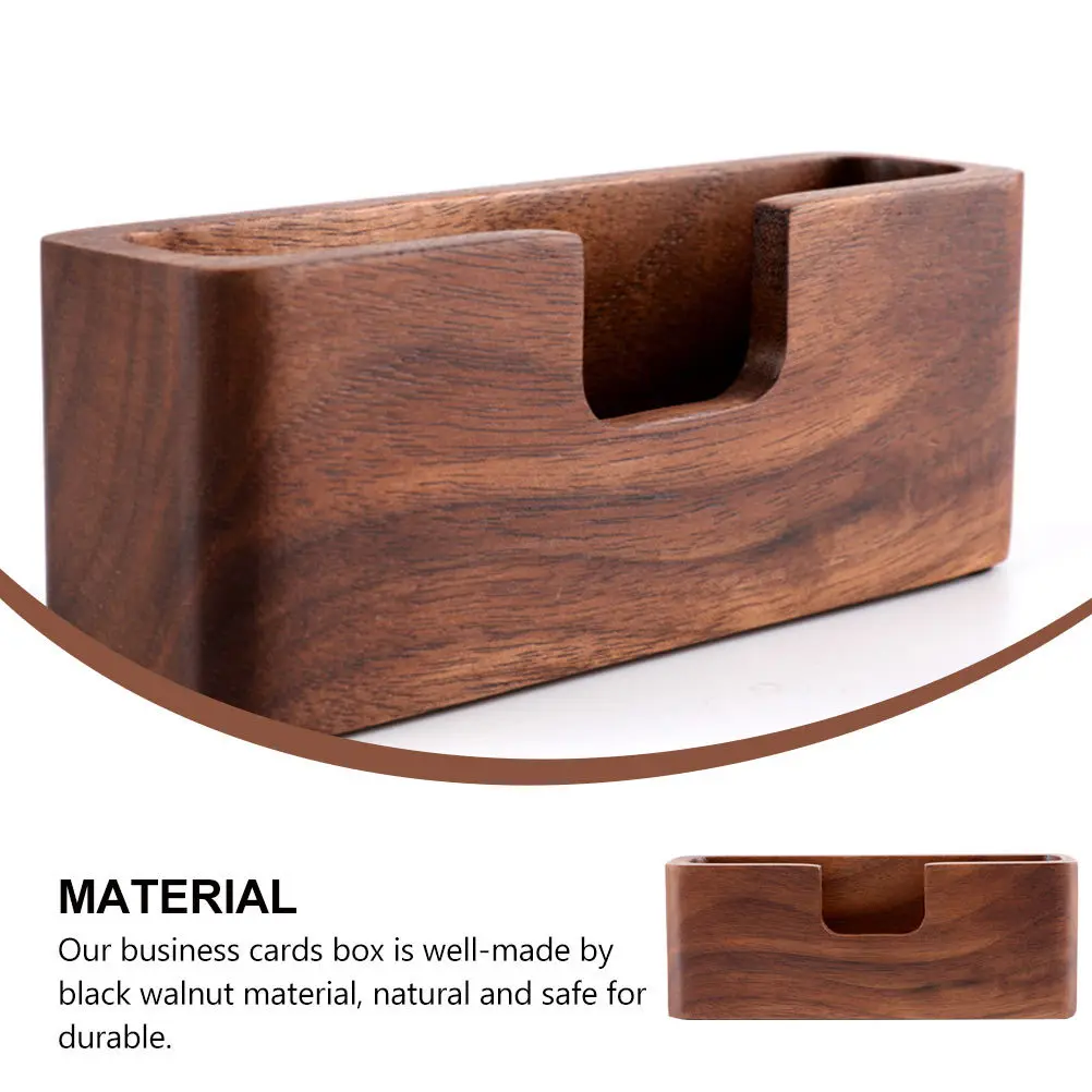 

1Pcs Black Walnut Business Cards Holder Wooden Desktop Brown Name Cards Display Box Office Desk Storage Elegant Holder
