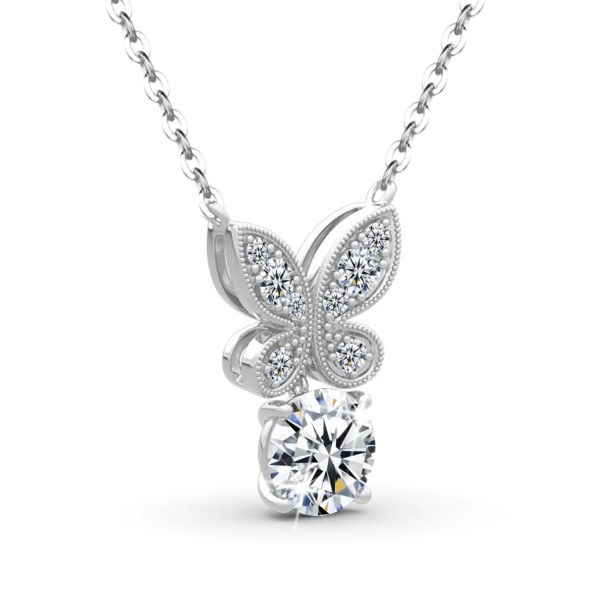 1ct 6.5mm Round Cut Moissanite Diamond Butterfly Necklace For Women 750 Gold 925 Silver Luxury jewelry Female Trend 2022