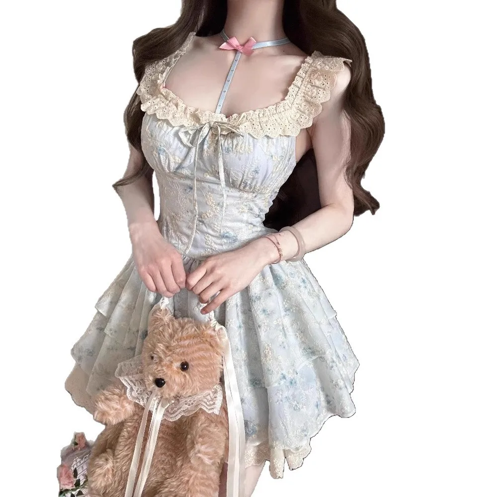 Vestido de Ballet Estilo Lolita Primavera Verão Saia em Camadas loween Doce Princesa Manga em Tecido PVC Versão H para Mul...