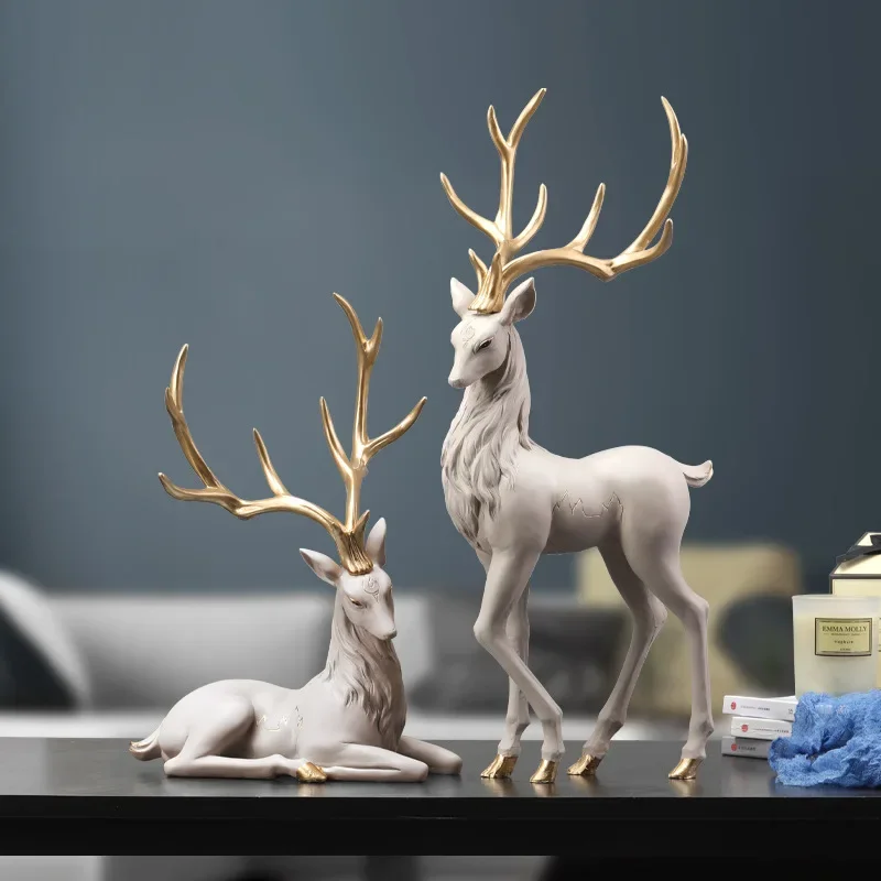 Resin Elk Deer Statue Reindeer Figurine ELK Sculpture for Living Room Luxury Home Decoration Nordic