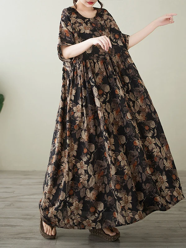 فستان طويل أنيق مطبوع برقبة مستديرة وأكمام قصيرة للنساء ذوات المقاسات الكبيرة، تصميم صيفي جديد بسيط وأنيق #3