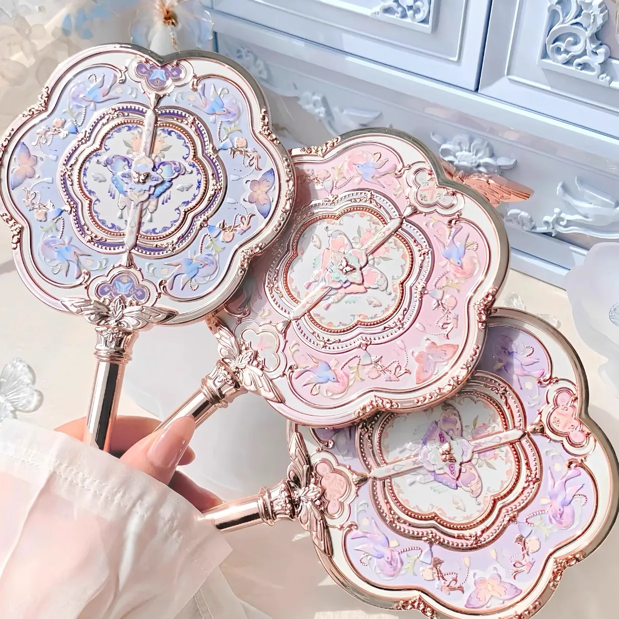 

Flower Knows Butterfly Cloud Collar Handheld Makeup Mirror Vintage Aesthetic Vanity Mirror Portable Cute Travel Mirror