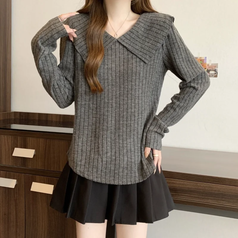 Maglione con colletto per bambola Top francese autunnale da donna