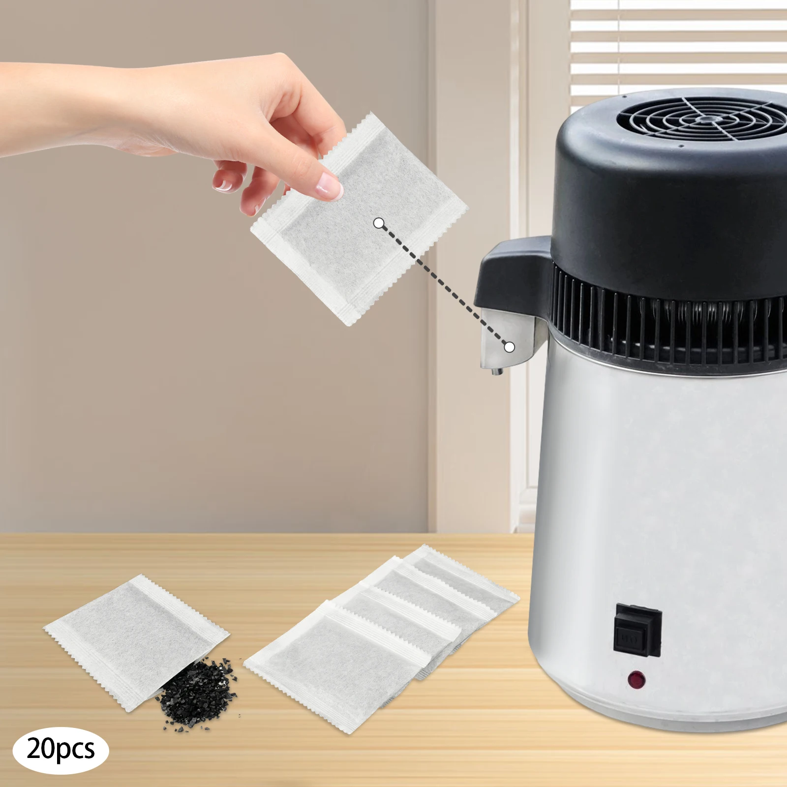 

Фильтры с активированным углем из скорлупы кокоса, 20 упаковок, 8-10 г, пищевая эффективная адсорбция для очистки воды, дезодорации воздуха