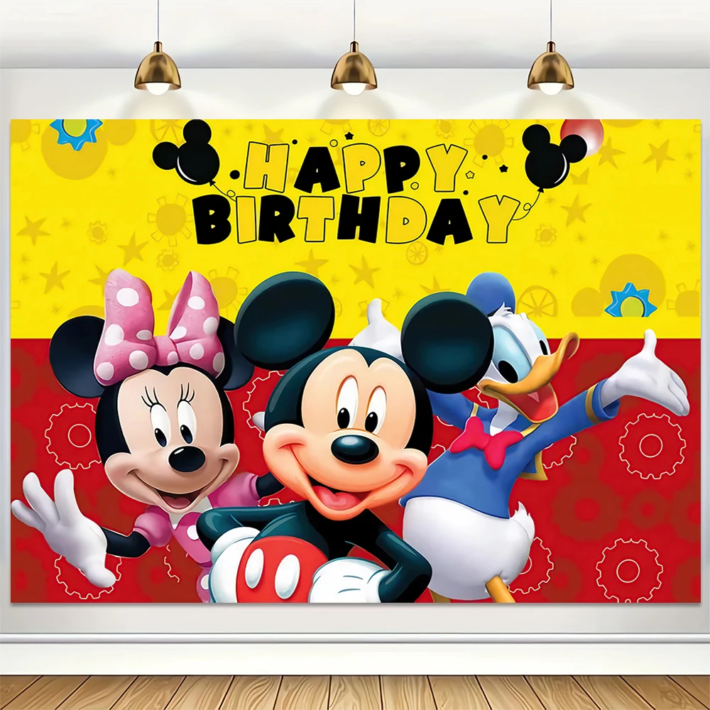 Disney Mickey Mouse Vinyl Backdrops Kids Happy 1st Birthday Party Decors Photography Background Baby Shower Banner Photo Booth