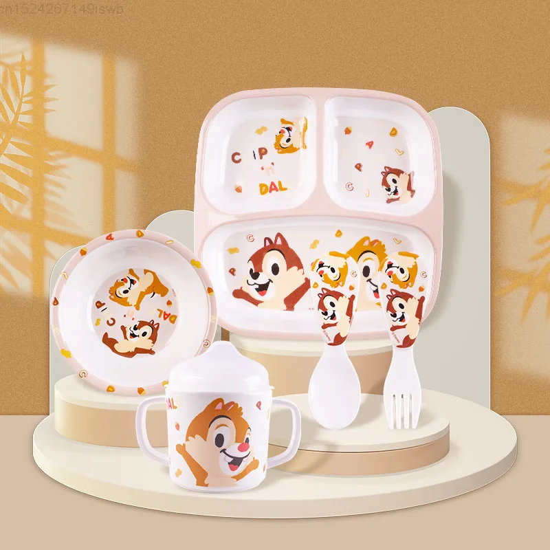 Disney Chip Dale nuevo juego de vajilla de melamina anticaída aislamiento térmico vajilla para niños lindo cuenco para el hogar cuchara taza juego de cinco piezas