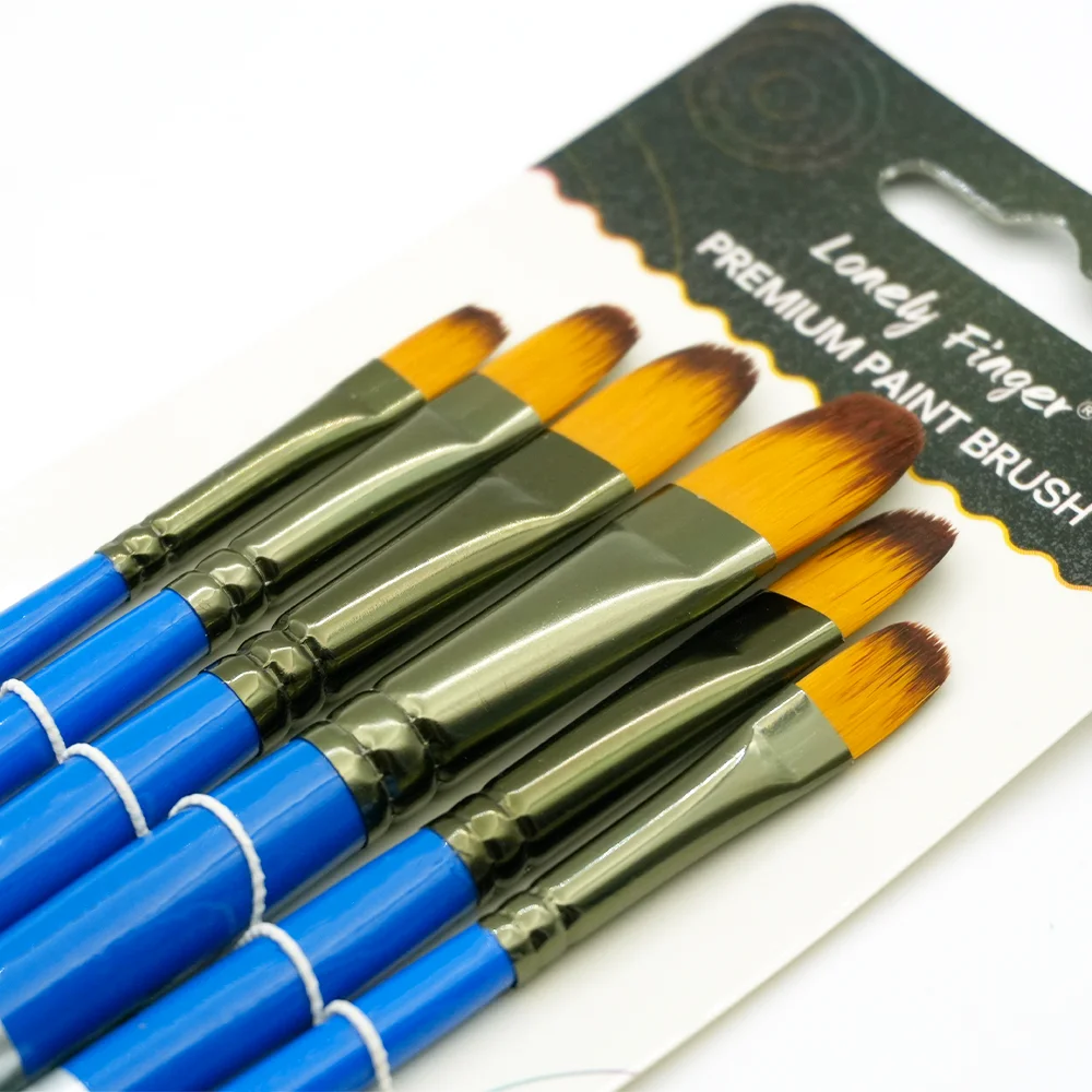 6Pcs Filbert Nylon Paint Brushes Easy Clean Layering Blending Precise Line Drawing Watercolor Acrylic Gouache Student Artist DIY