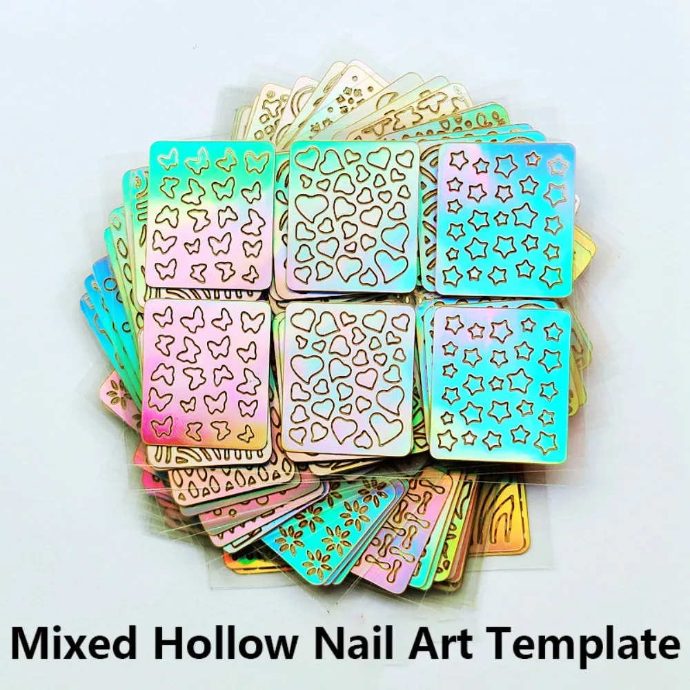 6/12/24/36pcs Laser Nail Sticker Set Holographic Adhesive Nail Art Decal Manicure Design Hollow Nail Art Sticker Manicure Tool