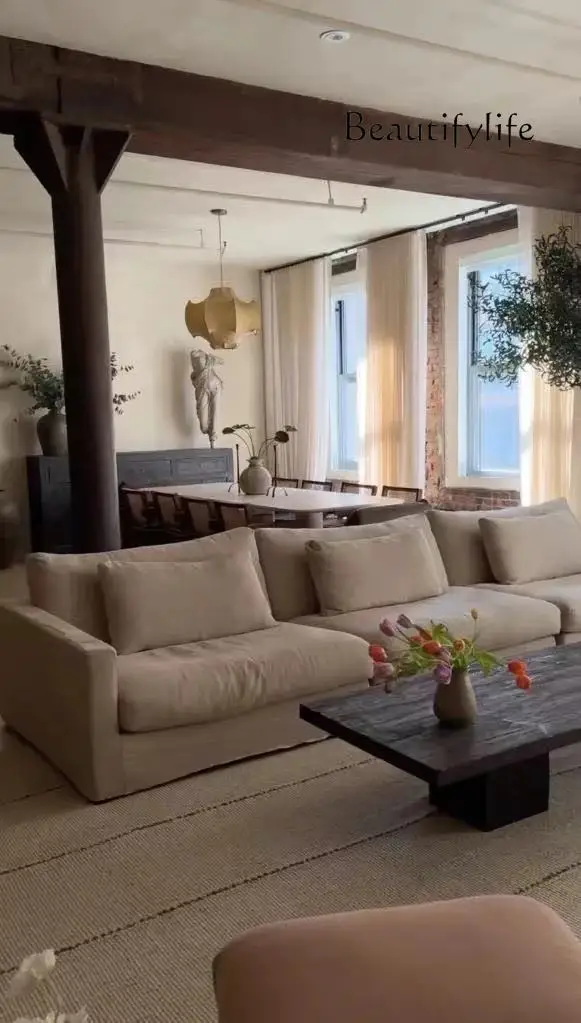 

VIP Artistic Sense Italian Style Custom Nordic cotton and linen fabric sofa modern simple living room straight row