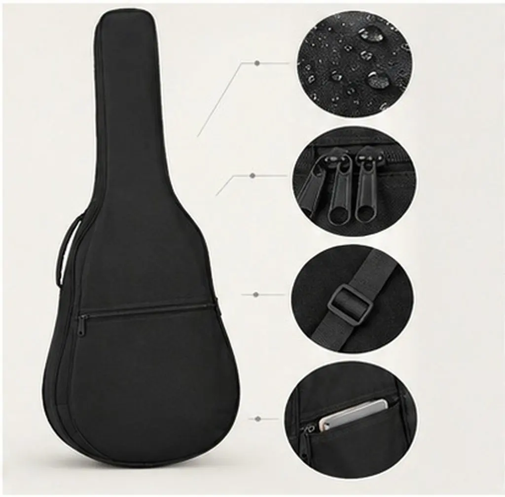 38 Inch Waterproof Guitar Bag Premium Oxford Cloth with Extra Large Front Zip Pocket Side Zipper Dual Sliders Comfortable