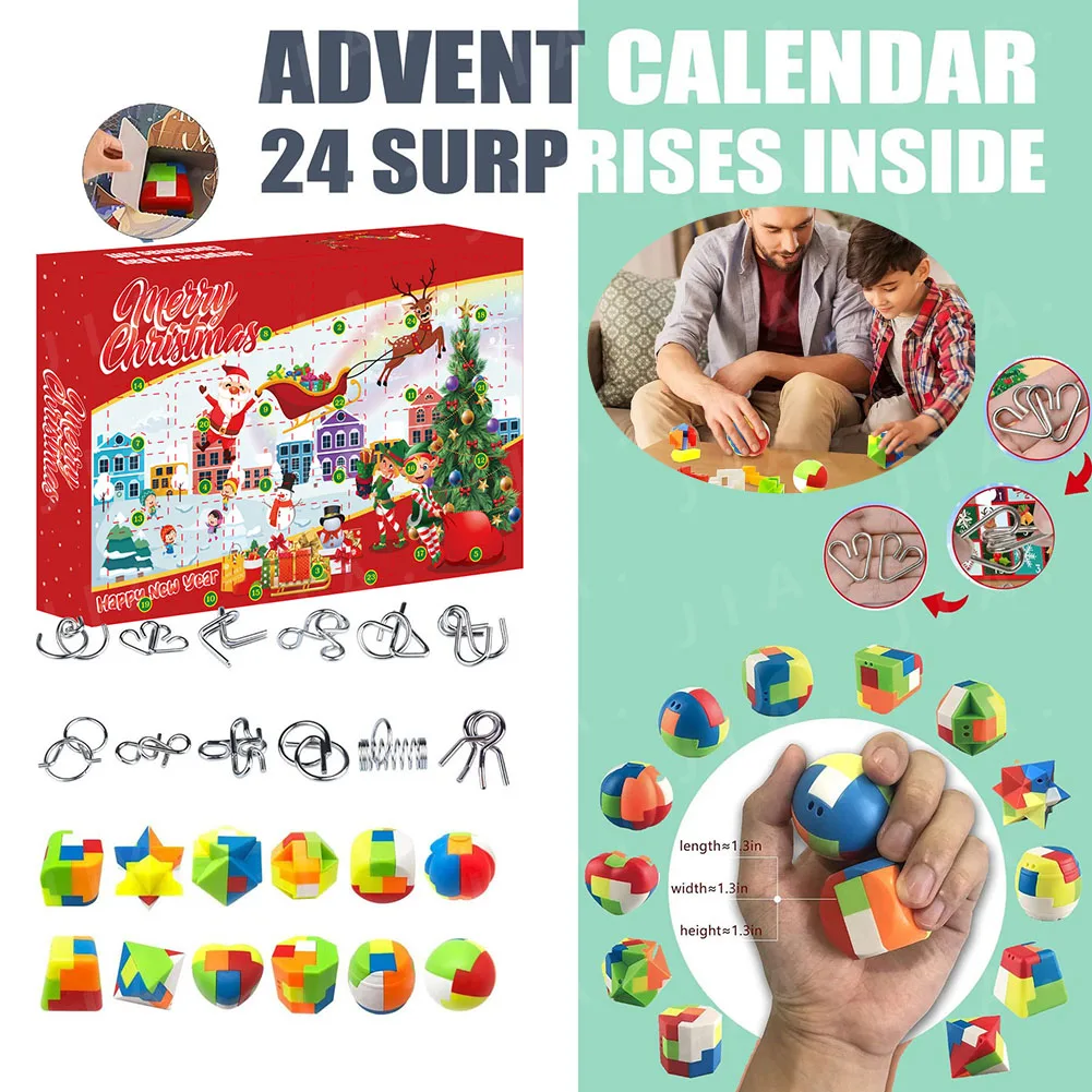 Advent Calendar 2024 Brain Teaser Puzzles Family Brain Challenge Games Toys 24 Pcs Metal & Plastic Puzzle for Adults Teens Kids