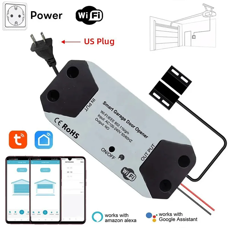 NEW WiFi Switch Smart Garage Door Opener Controller Work With Alexa Echo Google Home SmartLife/Tuya APP Control No Hub Require