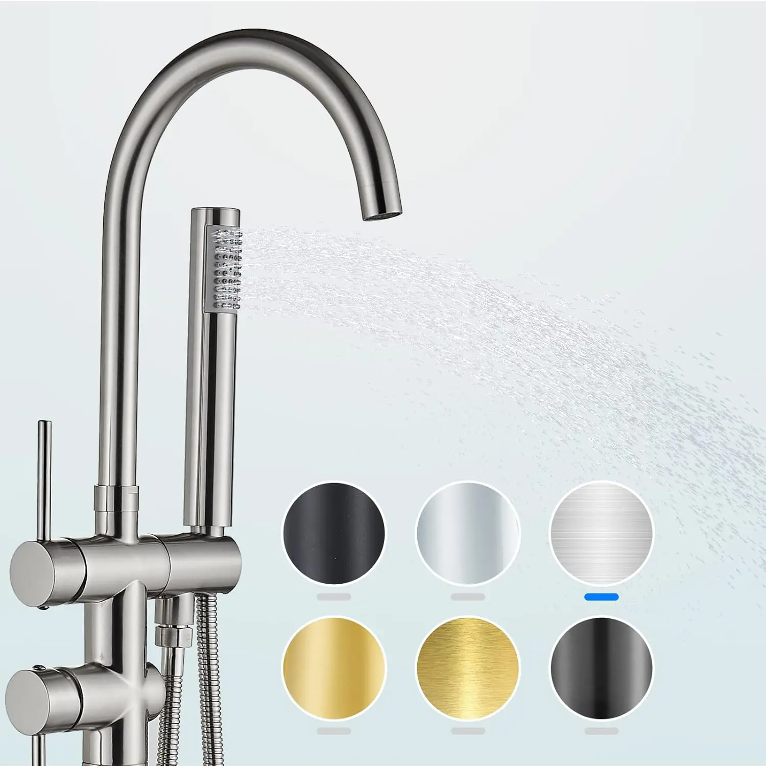 

Freestanding Bathtub Faucet Floor Mount Tub Filler Brushed Nickel High Flow Shower Faucets