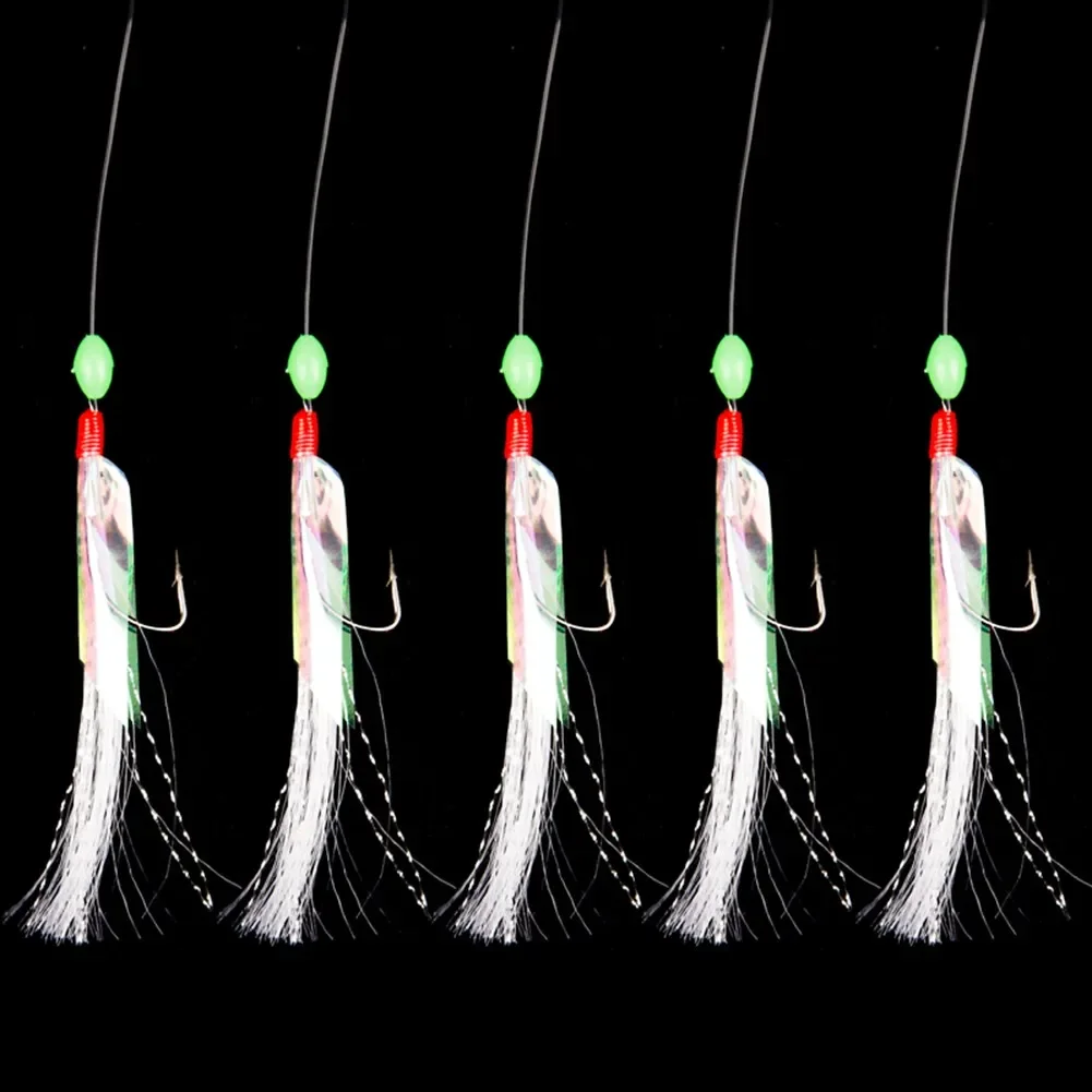 Fishing Hooks Bait Lure Mackerel Outdoor Rigs White Foil 5Pcs Coarse Fish For Sabiki Herring High-carbon Steel