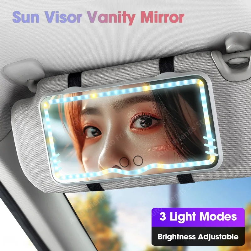 

2024 Rechargeable Car Sun Visor Vanity Mirror With 3 Light Modes Dimmable LED Makeup Mirror Touch Sensor Car Interior Mirror