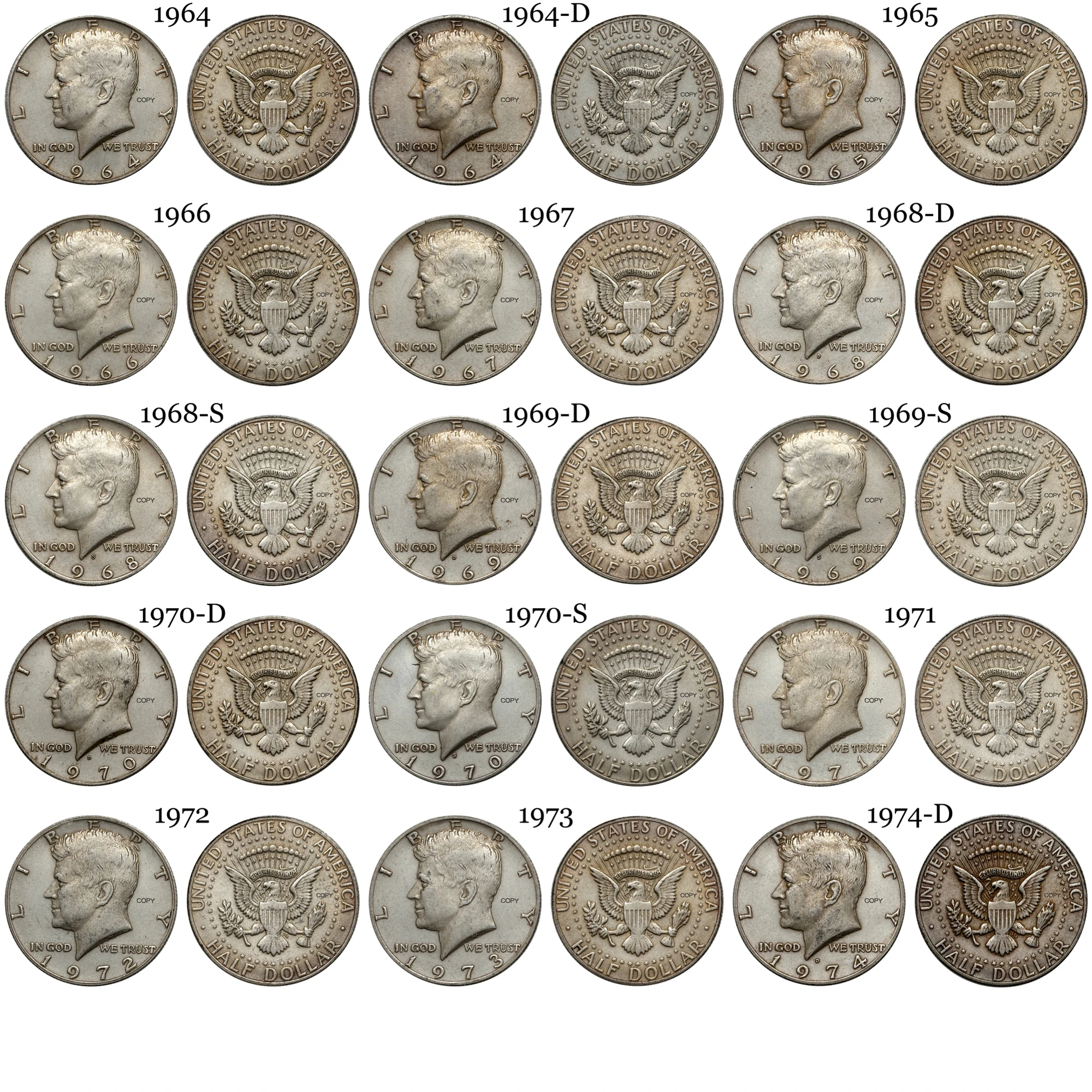 الولايات المتحدة 1969 1970 1971 1⁄2 كينيدي نصف دولار مطلي بالفضة أمريكا نسخة عملة تذكارية الولايات المتحدة العملات المعدنية القابلة للجمع