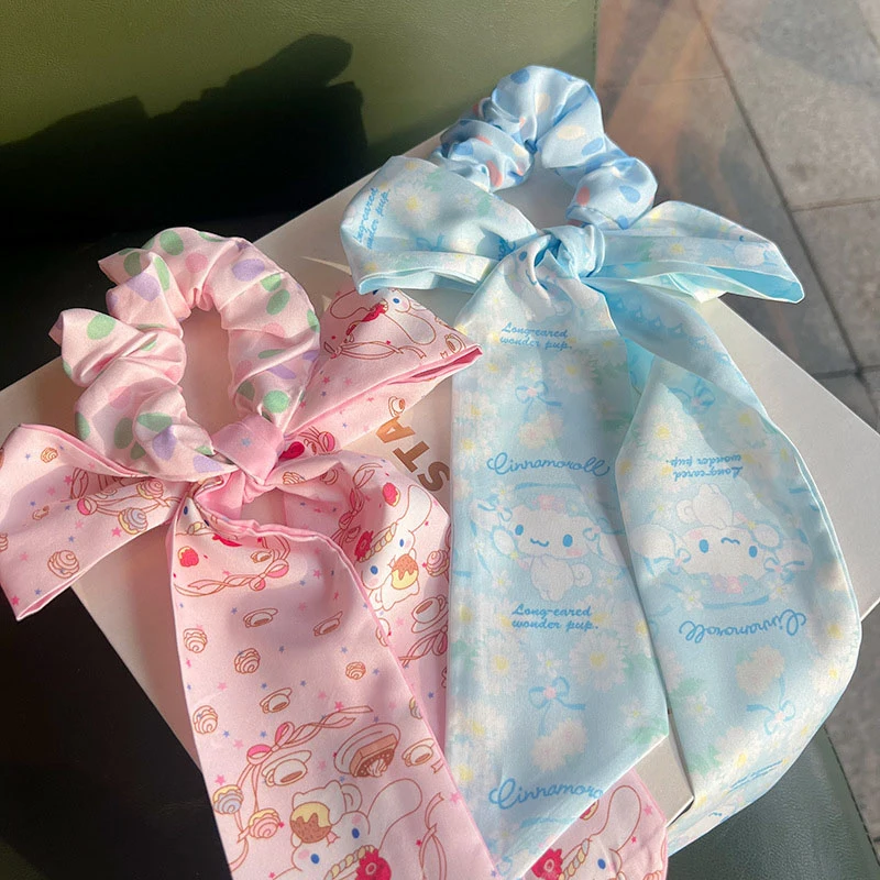 

Sweet Sanrio Headrope Melody Kuromi Cinnamoroll Doll Ribbon Large Intestine High Ponytail Hair Circle Girls Head Rope Accessory