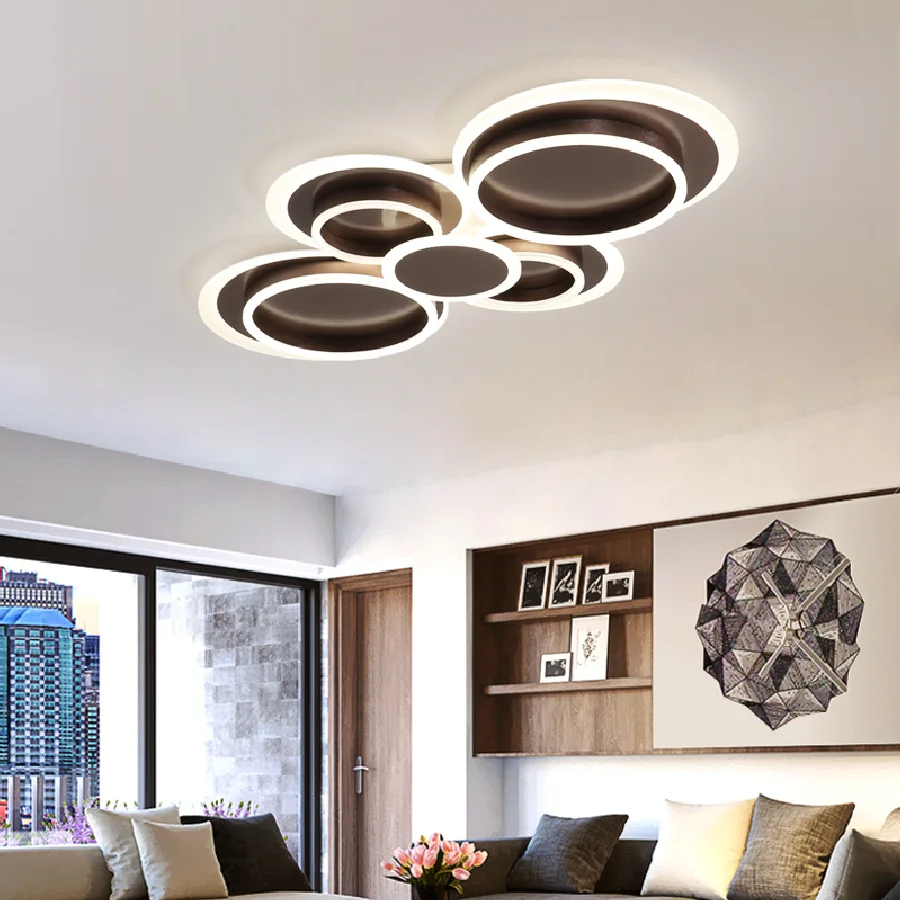 Modern Gold or Brown LED Ceiling Light 30W 78W 108W Acrylic Simple Ceiling Lamp With Remote Control For Living Room Home Bedroom