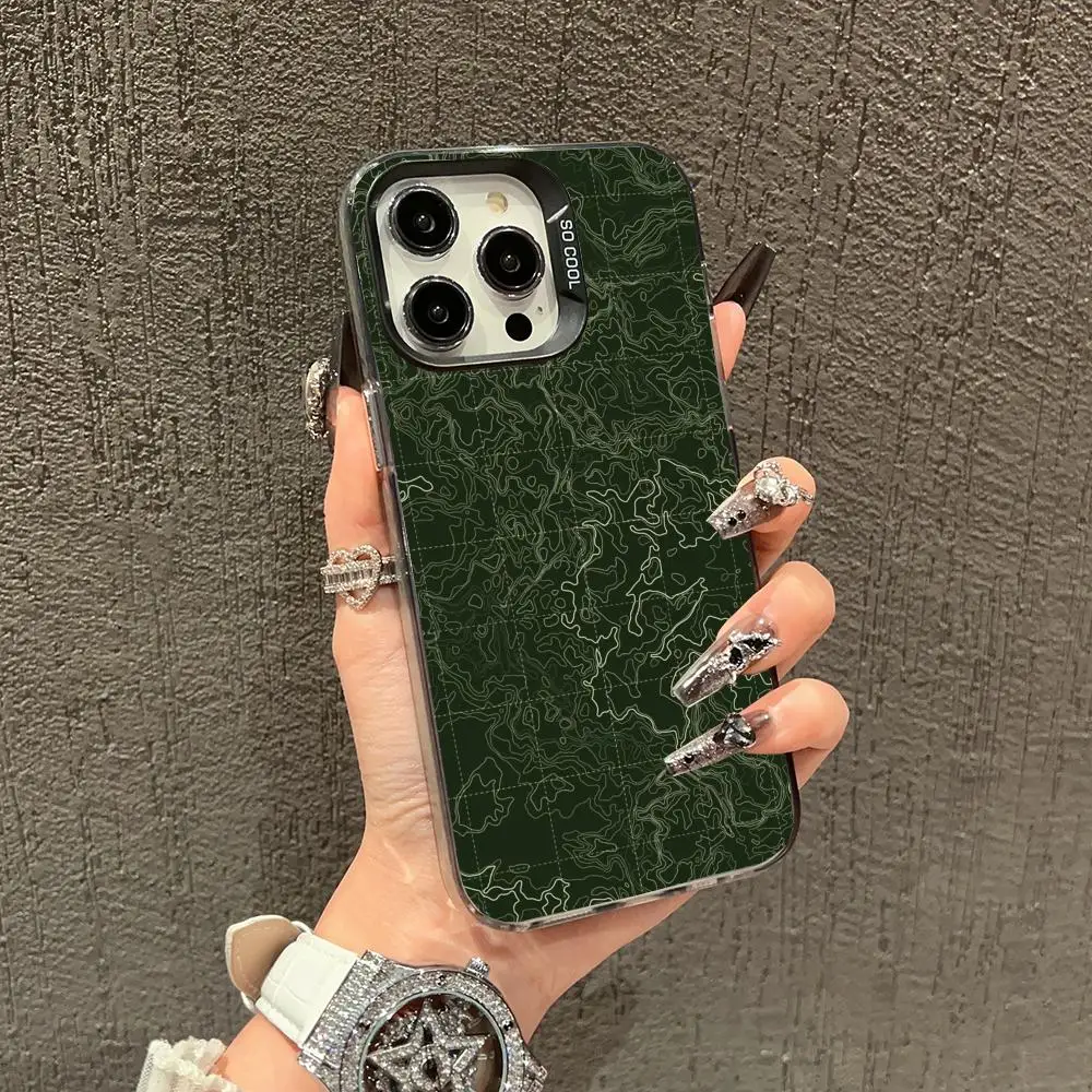 حافظة بتصميم منحني أخضر لهاتف iPhone17 16 15 14 13 12 11 Pro/ Max/Plus غطاء خلفي مقاوم للصدمات ومضاد لبصمات الأصابع