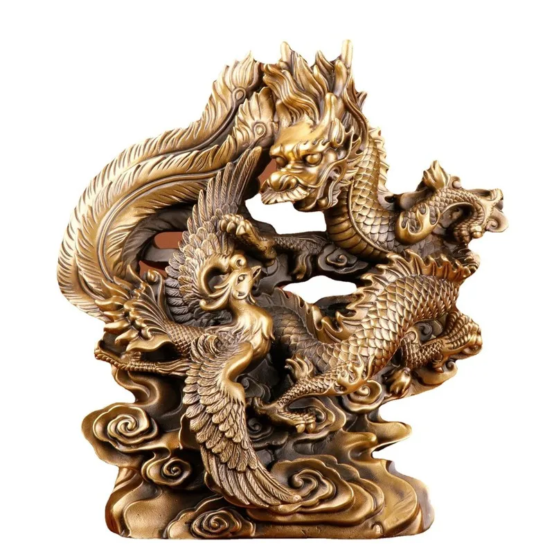 with auspicious clouds Bronze Dragon and Phoenix o