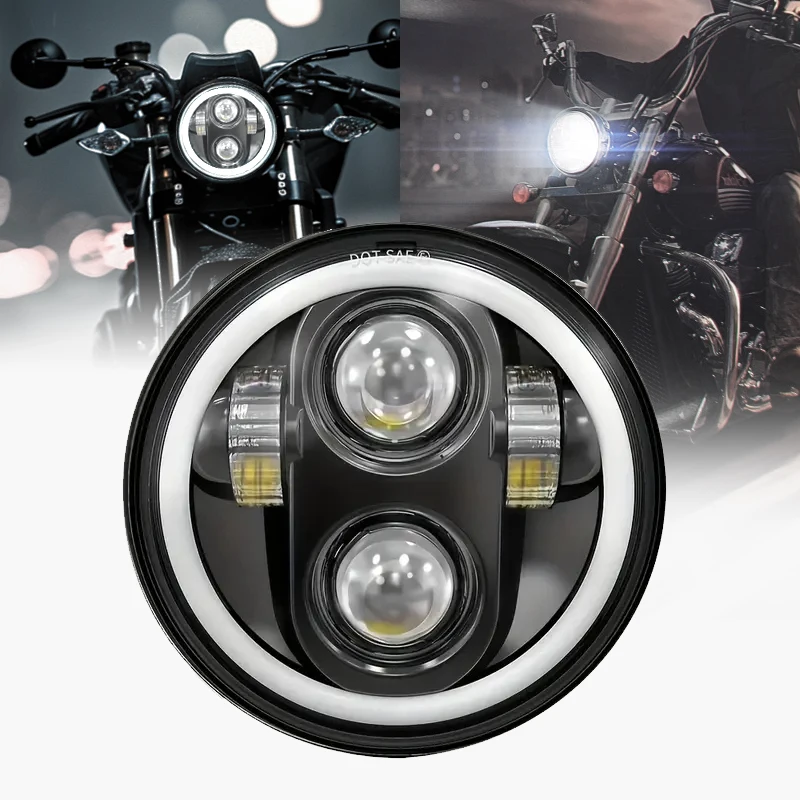 

5 3/4 "5,75 Автомобильные светодиодные фары с дальним ближним светом Янтарный указатель поворота Белый ДХО, Мотоцикл H4 5 3/4 светодиодные фары Halo Ring