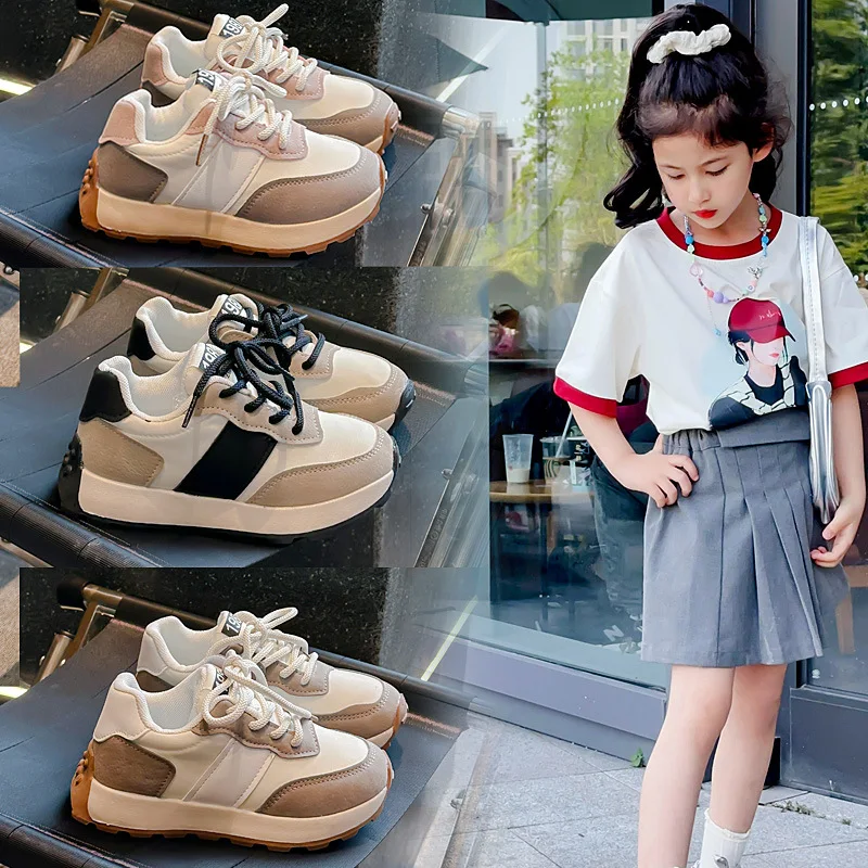 Soft Leather Girls Shoes 2024 Spring New Children's Sports Boy Daddy Casual Single Shoes